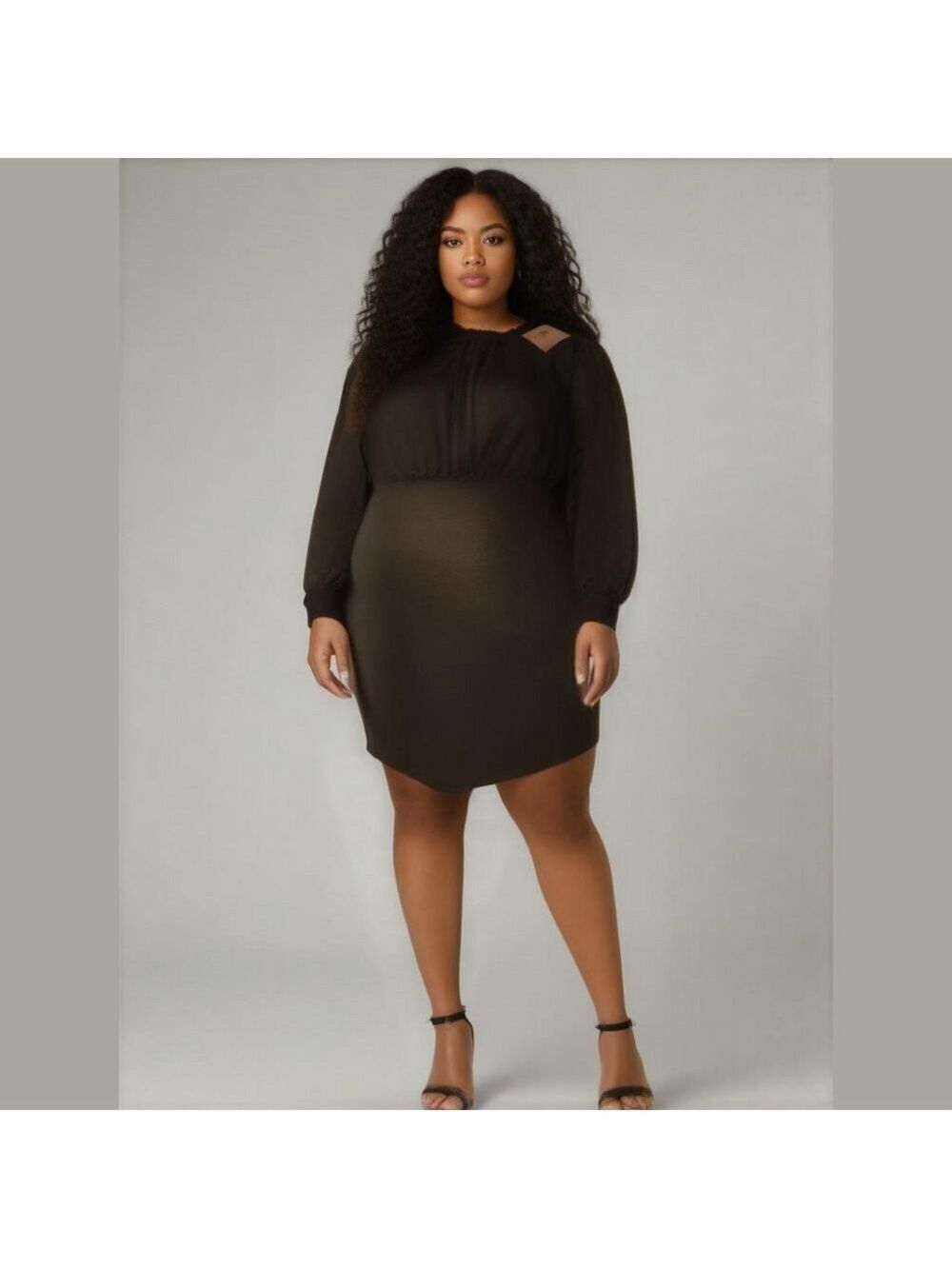 BloomChic Plus Size Long Sleeve Mock Neck Sheer Midi Dress